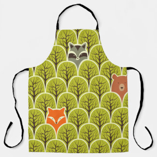 Racoon fox and bear in a forest seamless pattern apron