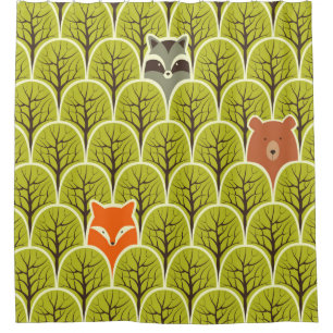 Racoon fox and bear in a forest seamless pattern shower curtain