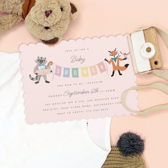 Racoon Fox Forest Friends Neutral Baby Shower Invitation (Creator Uploaded)
