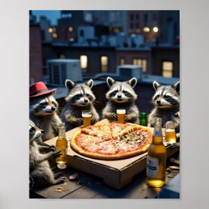 Racoon friday pizza night poster