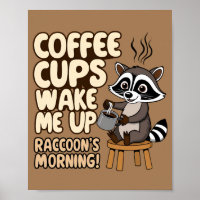 Racoon funny morning with coffee cup