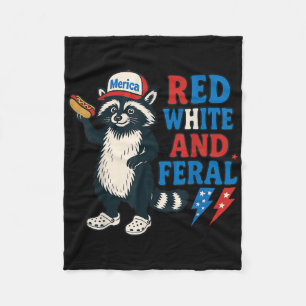 Racoon Funny Patroic Red White And Feral 4th Of J Fleece Blanket