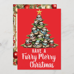 Racoon Furry Merry Christmas Tree Holiday Card