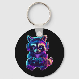 Racoon Gamer Shirt Funny Video Game Animal Gaming Key Ring