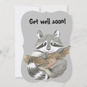 Racoon Get well soon Flat Thank You Card