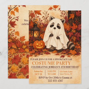 Racoon Ghost Costume Halloween Birthday Party Invitation