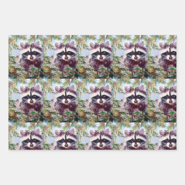 Racoon greenery Christmas Wrapping Paper (Front 3)