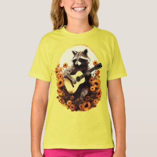 Racoon Guitar Serenade in Sunflowers T-Shirt
