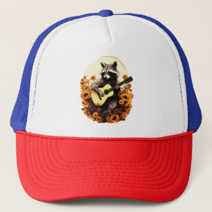 Racoon Guitar Serenade in Sunflowers Trucker Hat