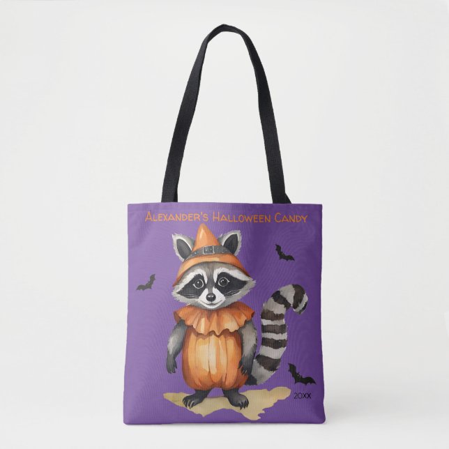 Racoon Halloween Personalised Candy Tote Bag (Front)