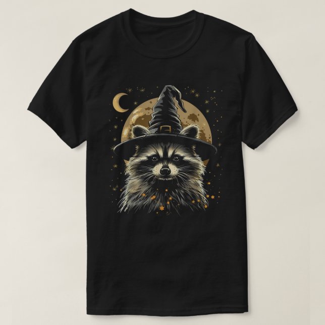 Racoon Halloween Wizard Hat Funny Cute Witch  T-Shirt (Design Front)