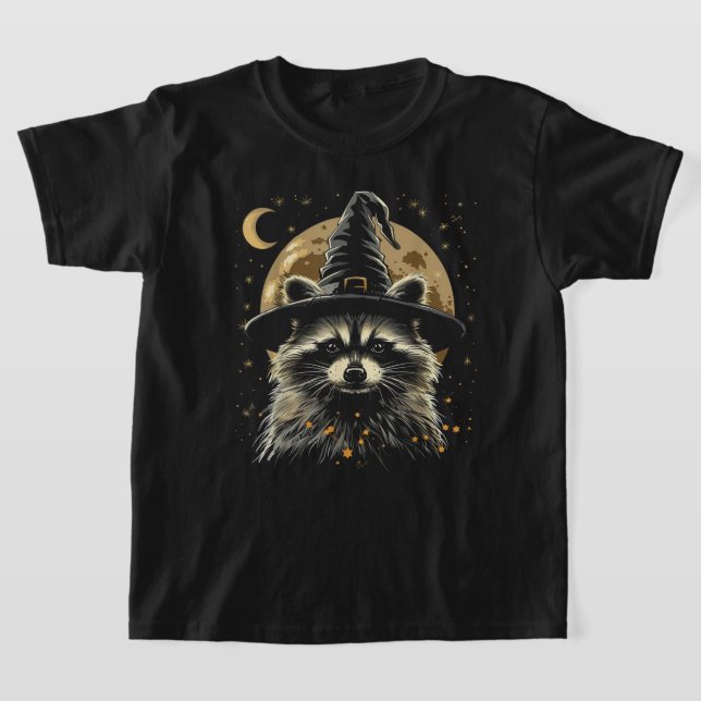 Racoon Halloween Wizard Hat Funny Cute Witch  T-Shirt (Laydown)