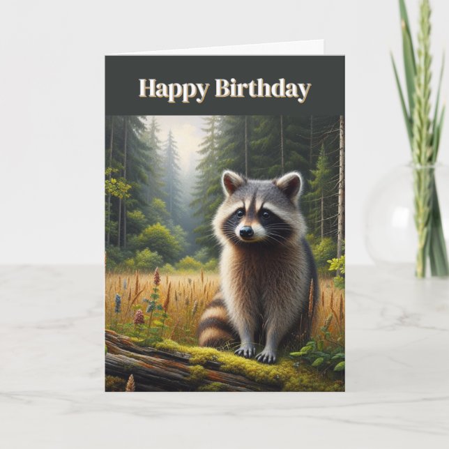 Racoon Happy Birthday Greeting  Card (Front)
