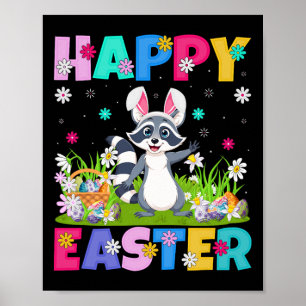 Racoon Happy Easter Egg Hunt Bunny Ear Racoon Ea Poster