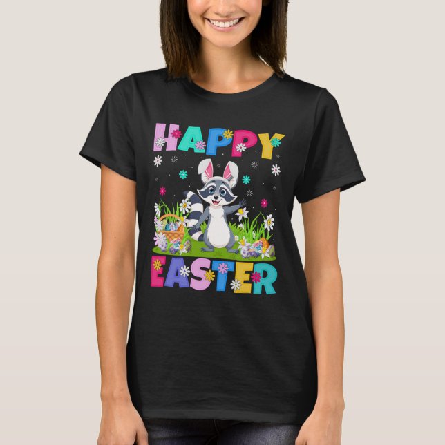 Racoon Happy Easter Egg Hunt Bunny Ear Racoon Ea T-Shirt (Front)