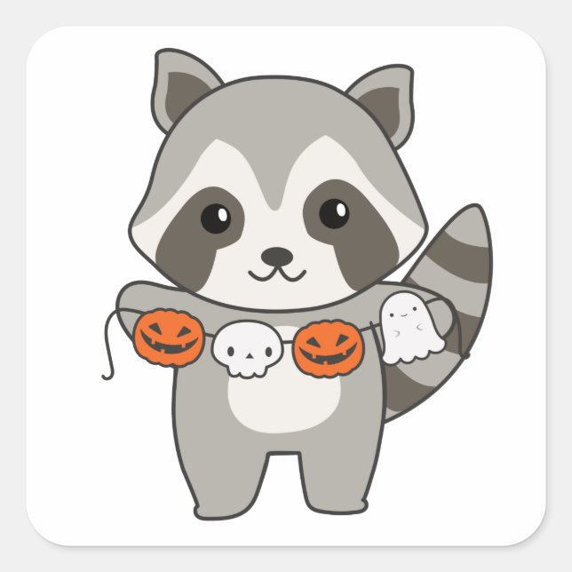 Racoon Happy Halloween Pumpkin Bat Costume Square Square Sticker (Front)