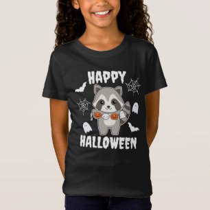 Racoon Happy Halloween Pumpkin Bat Costume T-Shirt