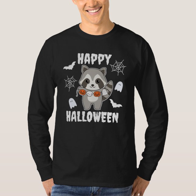 Racoon Happy Halloween Pumpkin Bat Costume T-Shirt (Front)
