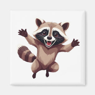 Racoon Happy Playful Fun Jumping In The Air Joy Magnet