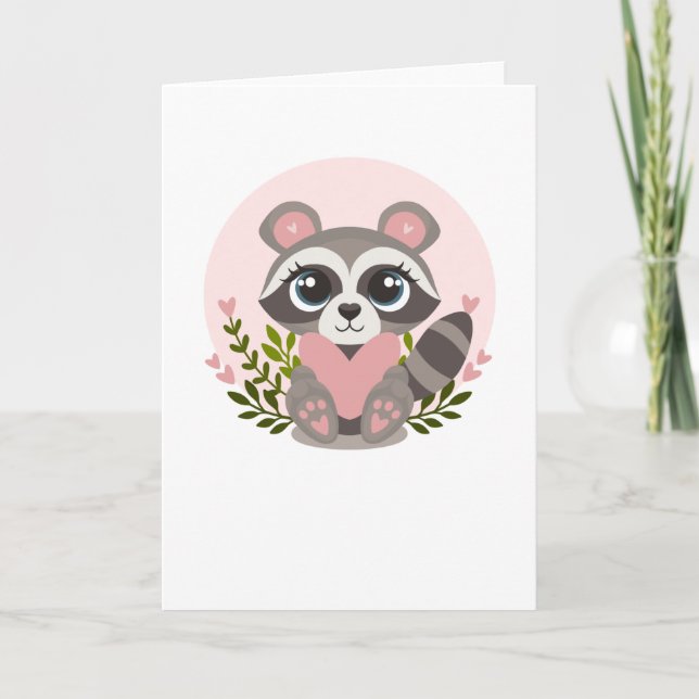 Racoon Holding a heart for Valentine's Day Card (Front)