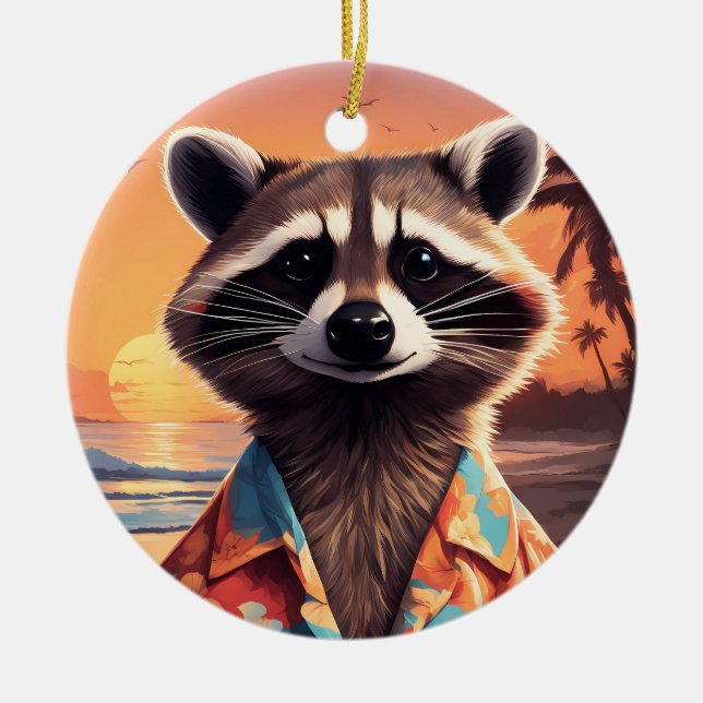 Racoon Holiday Ceramic Tree Decoration (Front)