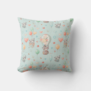 Racoon Hot Air Balloon Throw Pillow