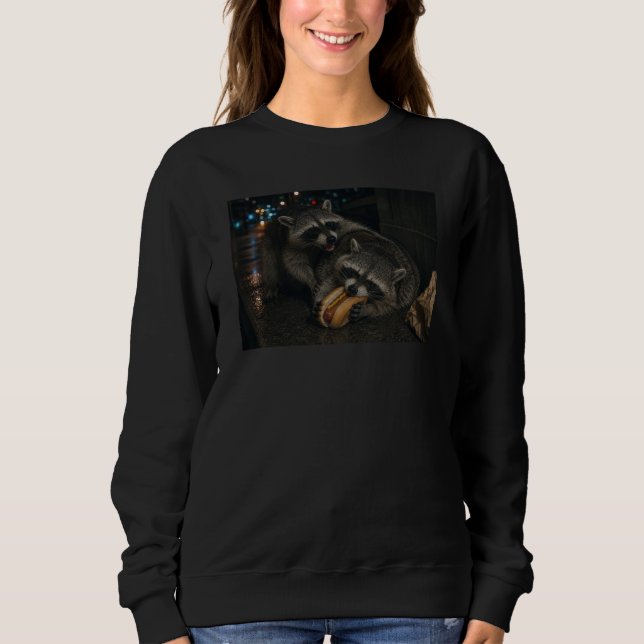 Racoon Hot Dog Night Scene Sweatshirt (Front)