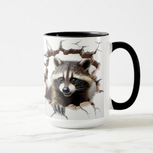 racoon in a cracked wall mug