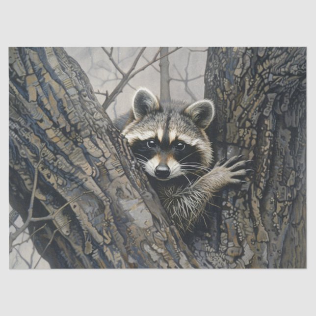 Racoon in a Tree Painting Decoupage Tissue Paper (Front)