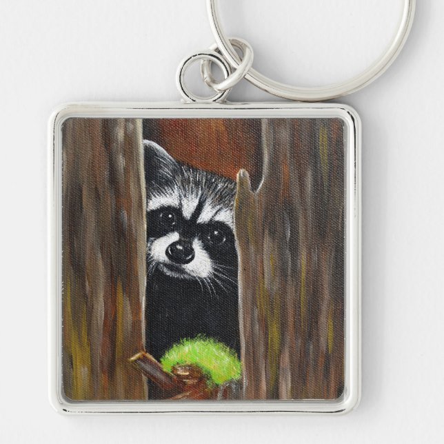 Racoon in a Tree Painting Key Ring (Front)