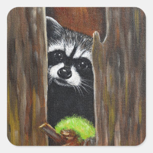 Racoon in a Tree Painting Square Sticker