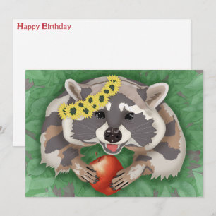 Racoon in a wreath of sunflowers holiday card