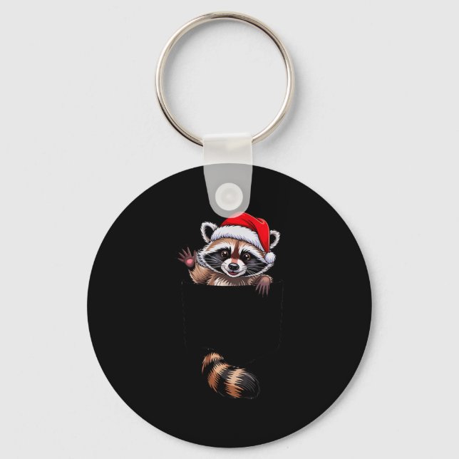 Racoon In Cket Funny Xmas Santa Hat Graphic  Key Ring (Front)