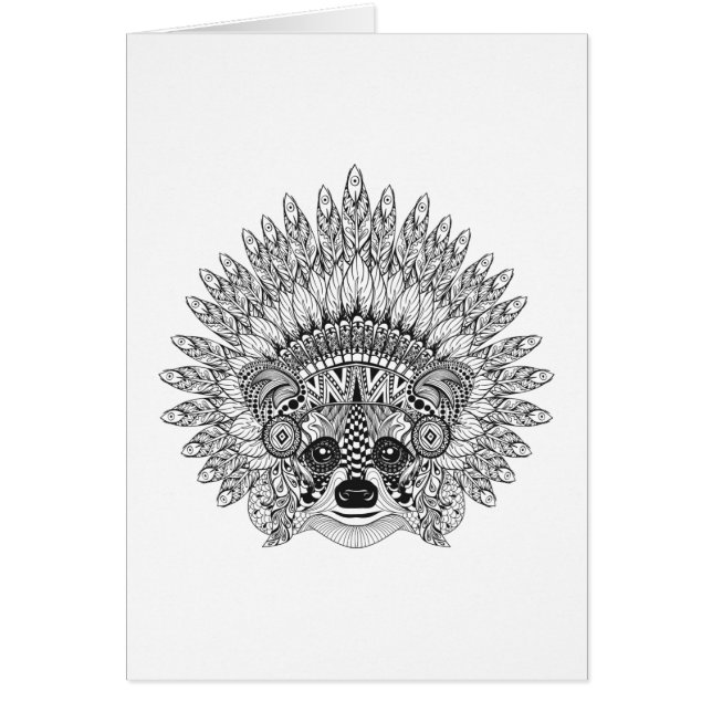 Racoon In Feathered War Bonnet Doodle (Front)