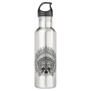 Racoon In Feathered War Bonnet Doodle 710 Ml Water Bottle