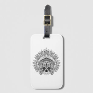 Racoon In Feathered War Bonnet Doodle Luggage Tag