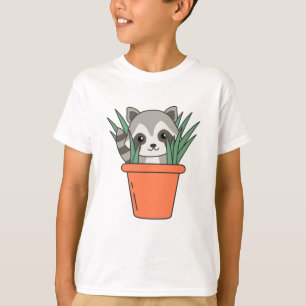 Racoon In Flower Pot Funny Racoon Plants T-Shirt