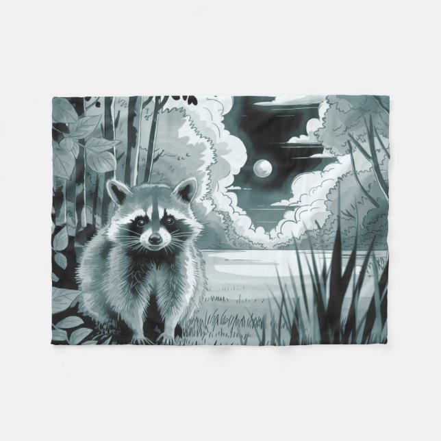 Racoon in Forest Clearing Fleece Blanket (Front (Horizontal))