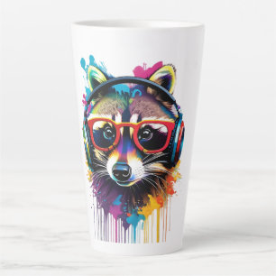 Racoon in headphones and glasses latte mug