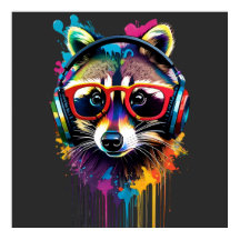 Racoon in headphones and glasses