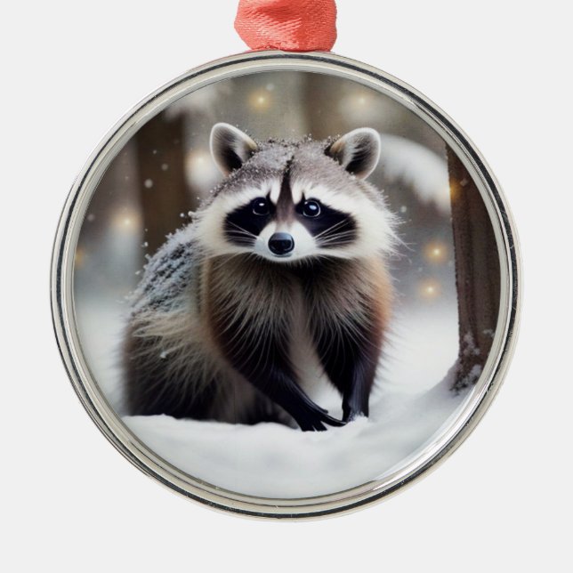 Racoon In Magical Forest Metal Tree Decoration (Front)
