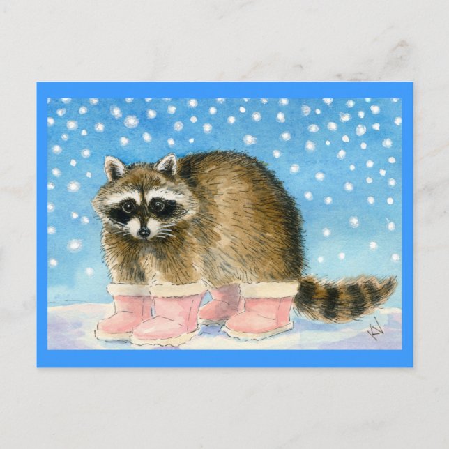 Racoon in pink boots postcard (Front)