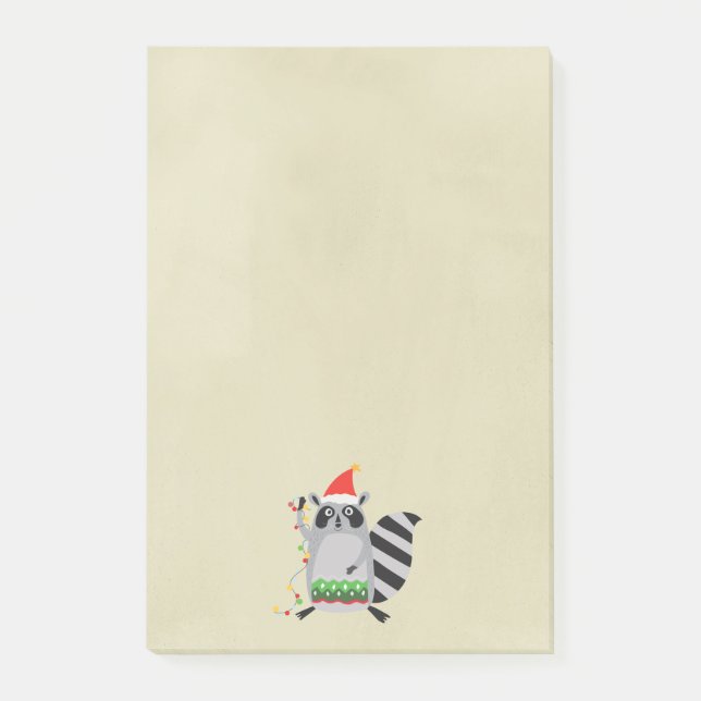 Racoon In Santa Hat Tangled Up In Holiday Lights Post-it Notes (Front)