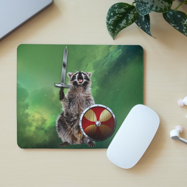 Racoon In Space Viking Shield Sword Cute Funny Mouse Pad (Creator Uploaded)