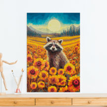 Racoon in Sunflower Field Canvas Print