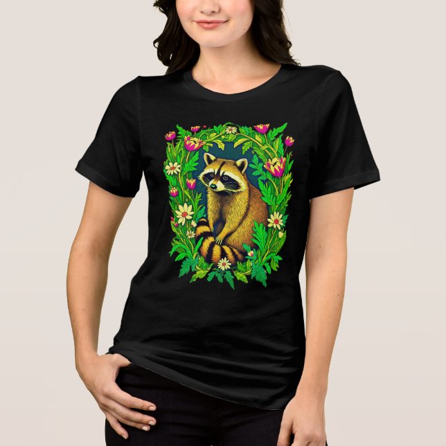 Racoon in the Middle of Wildflower Garden Tri-Blend Shirt (Front)