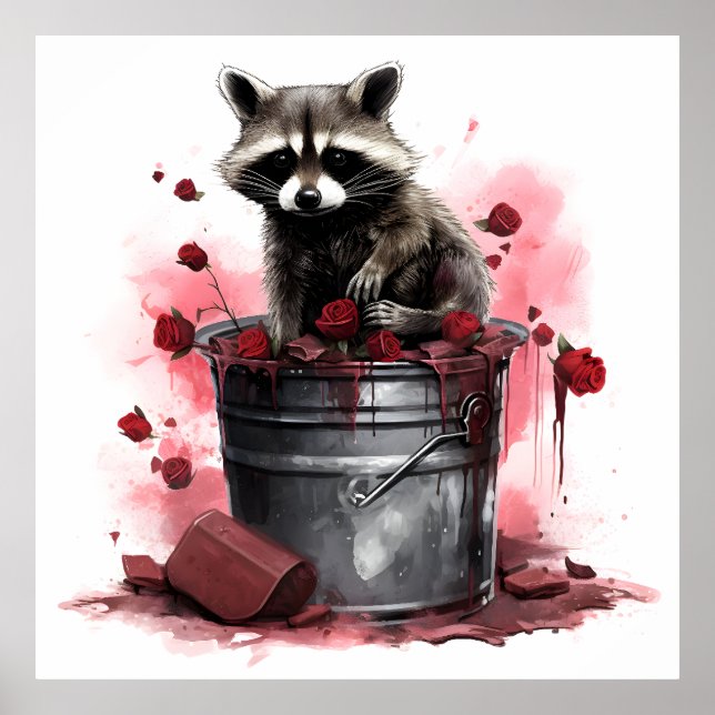 Racoon in trash bin Valentines day Poster (Front)