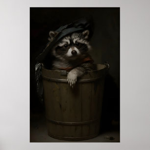 Racoon in Trash, Vintage Poster, Art Poster