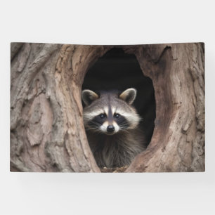 Racoon in Tree Cave Banner