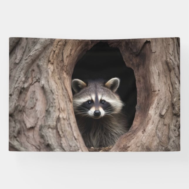 Racoon in Tree Cave  Banner (Horizontal)